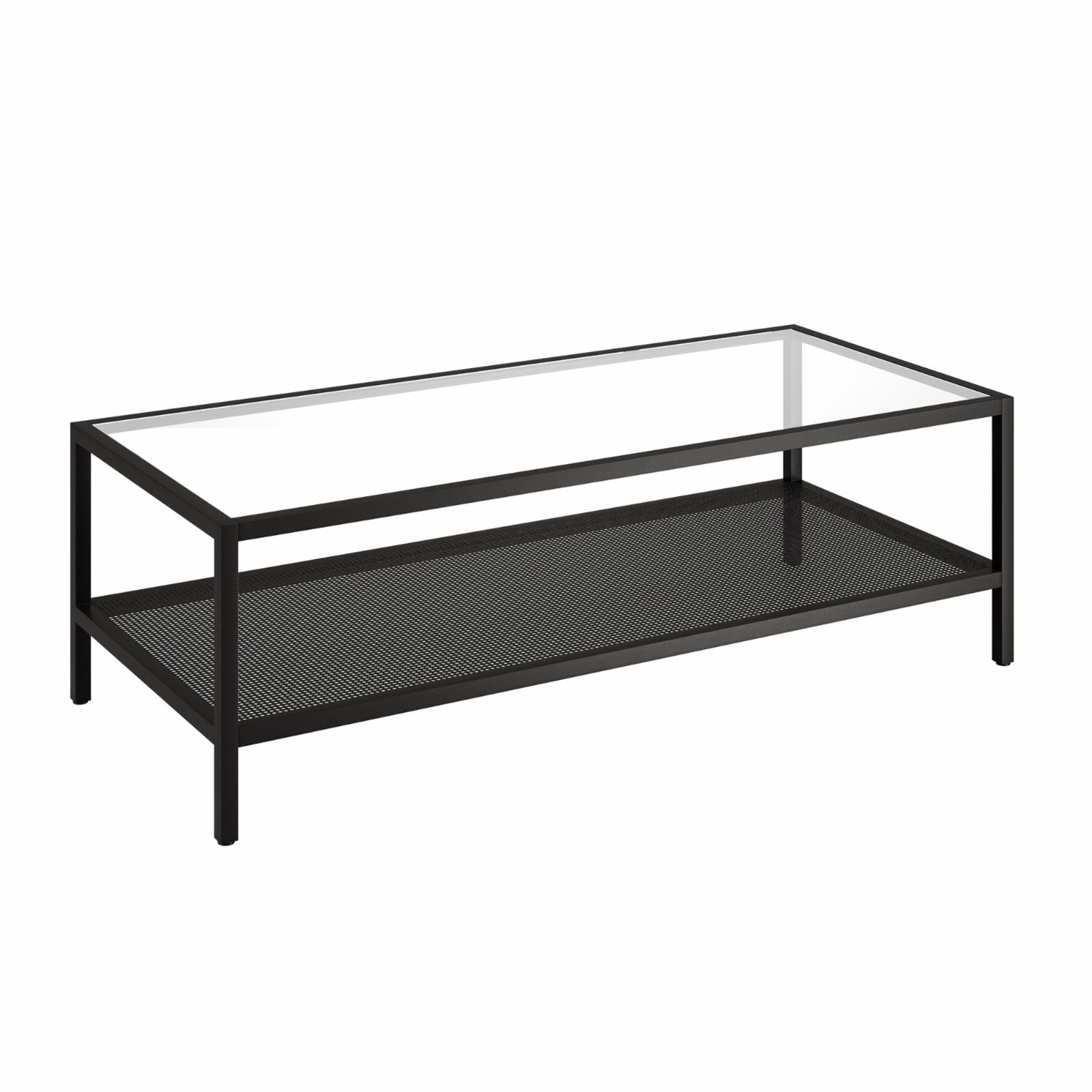 Evelyn&Zoe Modern Metal and Glass Top Rectangle Coffee Table, Blackened