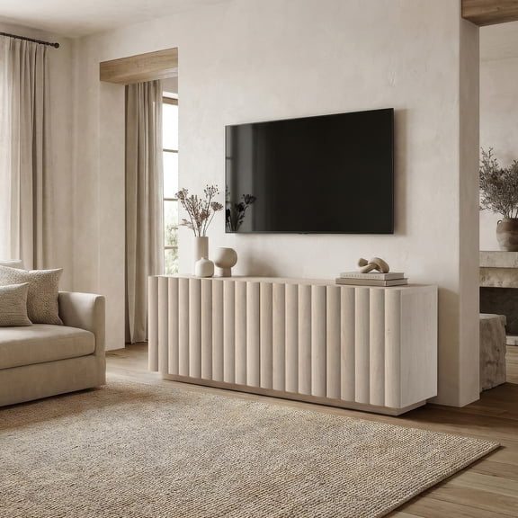 Evelyn&Zoe Molly Rectangular Fluted TV Stand for TV's up to 75" in Alder White