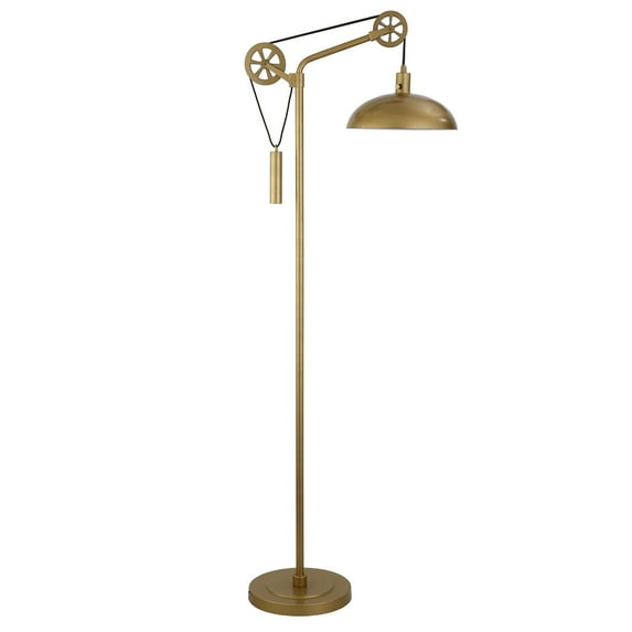 Evelyn&Zoe Neo Spoke Wheel Pulley System Floor Lamp with Metal Shade in Brass/Brass