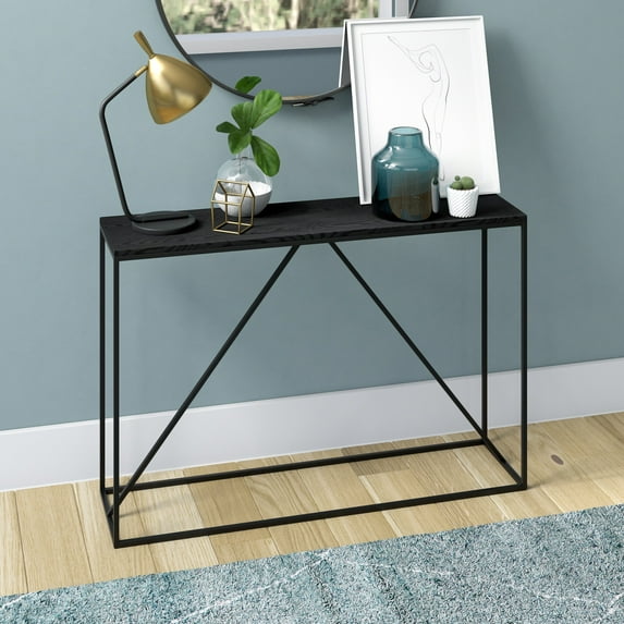 Evelyn&Zoe Nia 45" Wide Rectangular Console Table, Blackened Bronze/Black Grain