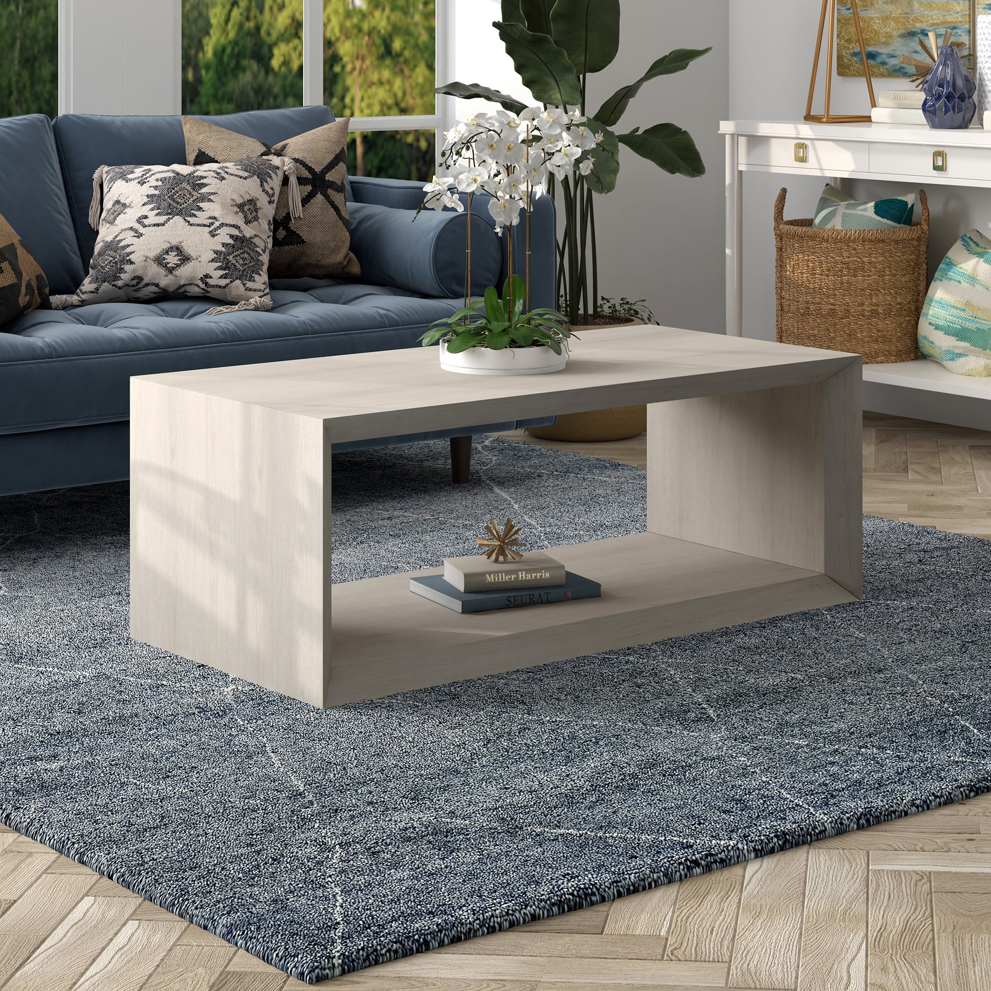 Alder White Rectangular MDF Coffee Table with Shelf