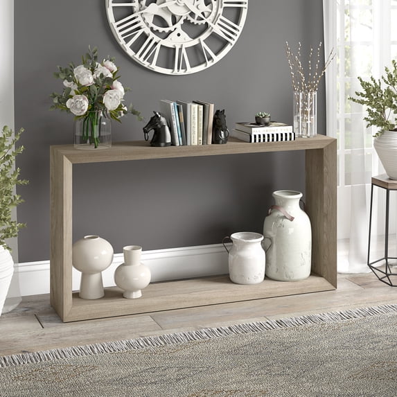 Evelyn&Zoe Osmond 55" Wide Rectangular Console Table, Antiqued Gray Oak