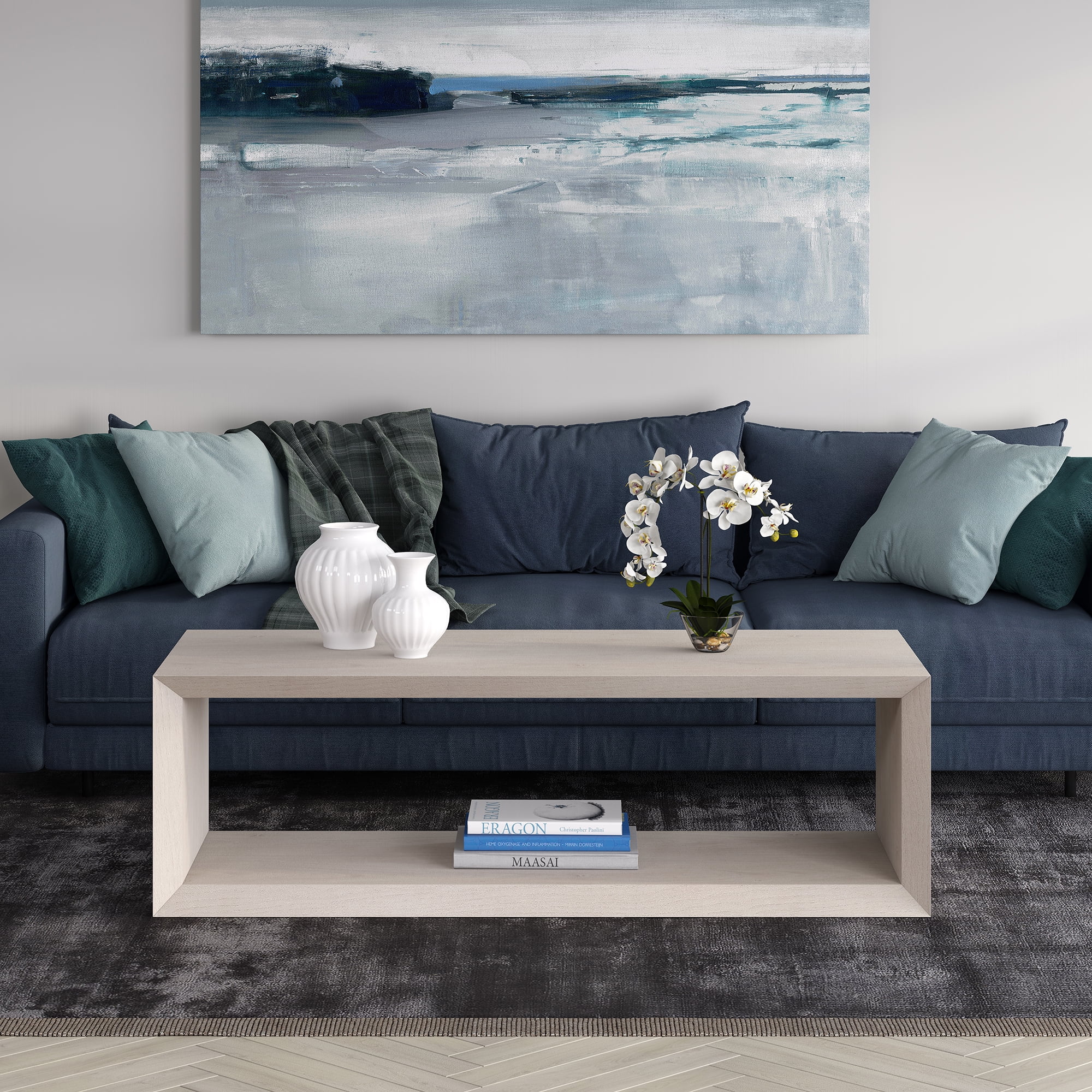 Evelyn&Zoe Osmond 58" Wide Rectangular Coffee Table, Alder White