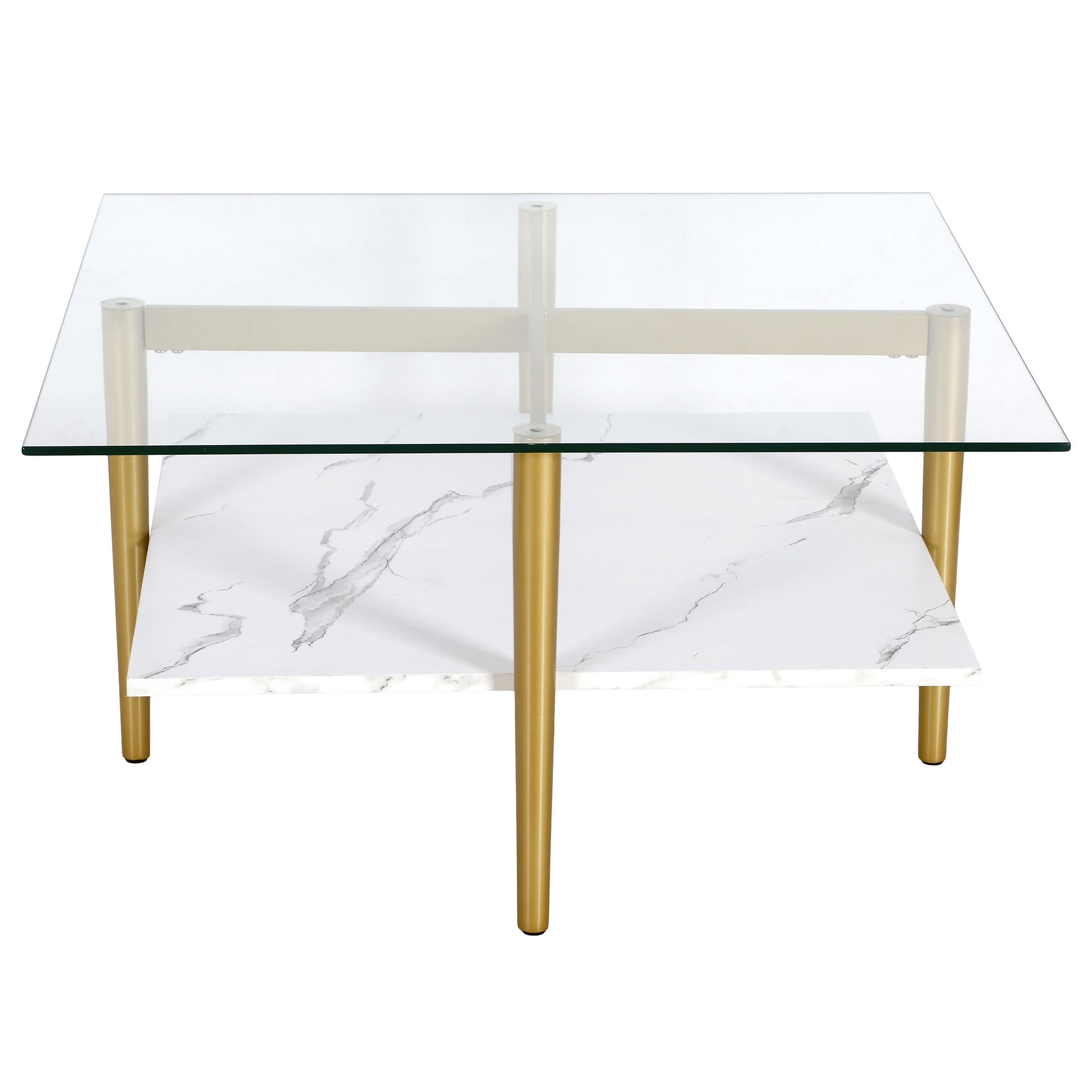 Otto Mid-Century Brass & Faux Marble Square Coffee Table