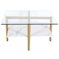 thumbnail image 1 of Evelyn&Zoe Otto 32" Wide Square Coffee Table with Faux Marble Shelf, Brass, 1 of 5