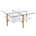 thumbnail image 1 of Evelyn&Zoe Otto 32" Wide Square Coffee Table with Faux Marble Shelf, Brass, 1 of 7