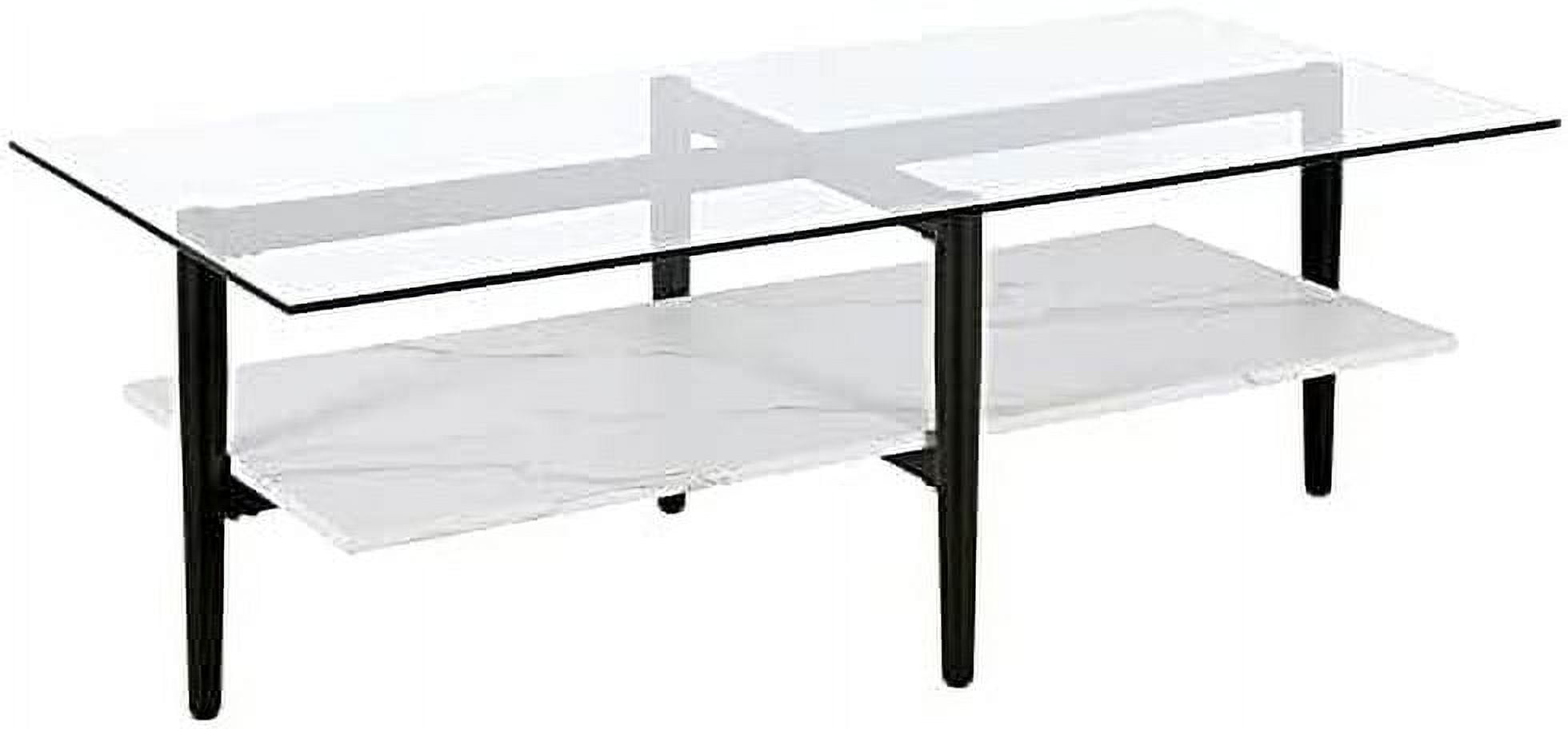 Evelyn&Zoe Otto 47" Wide Rectangular Coffee Table with Faux Marble Shelf, Blackened Bronze/Faux Marble