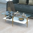 thumbnail image 1 of Evelyn&Zoe Otto 47" Wide Rectangular Coffee Table with MDF Shelf, Brass and White Lacquer, 1 of 10