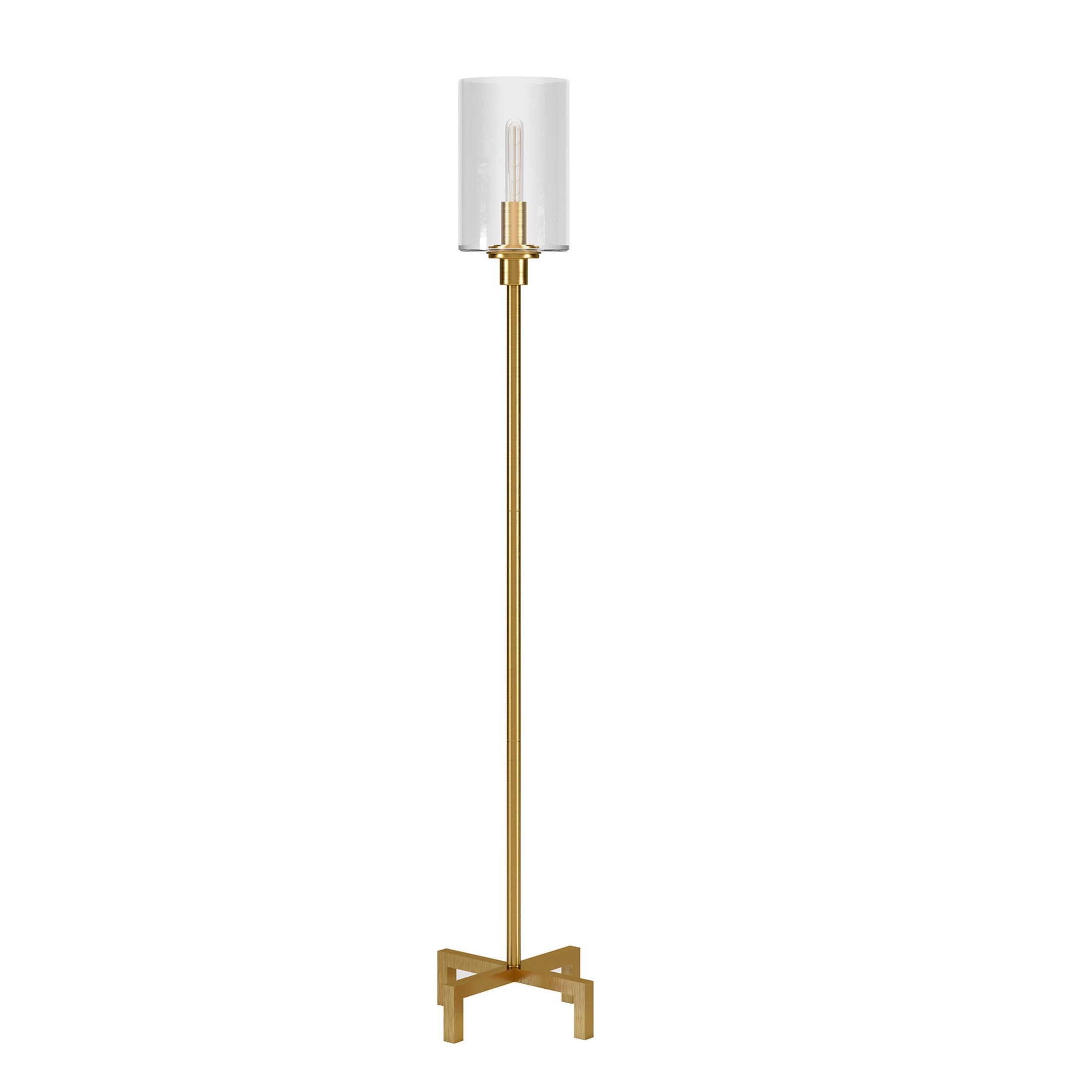 Evelyn&Zoe Panos 66.25" Tall Floor Lamp with Glass Shade, Brass/Clear