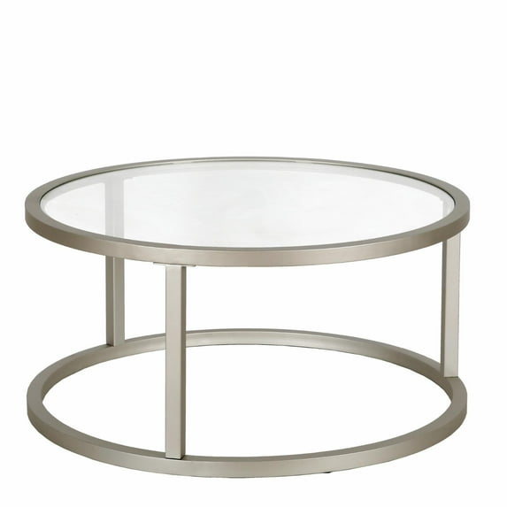 Evelyn&Zoe Parker 35" Wide Round Coffee Table, Satin Nickel