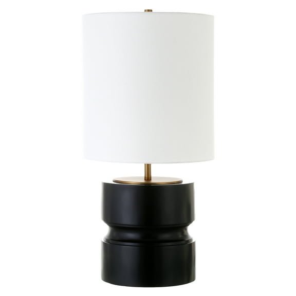 Evelyn&Zoe Pax 27" Tall Table Lamp with Fabric Shade, Matte Black/Brass