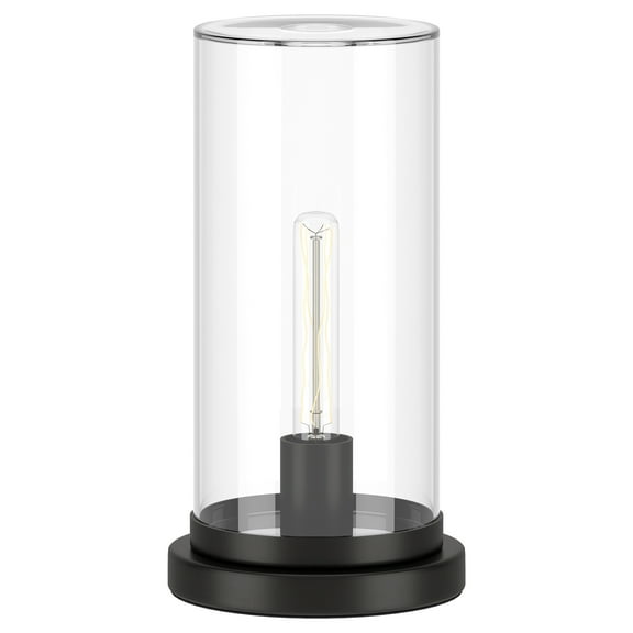 Evelyn&Zoe Perabo 13" Tall Uplight Mini Lamp with Glass Shade, Blackened Bronze/Clear