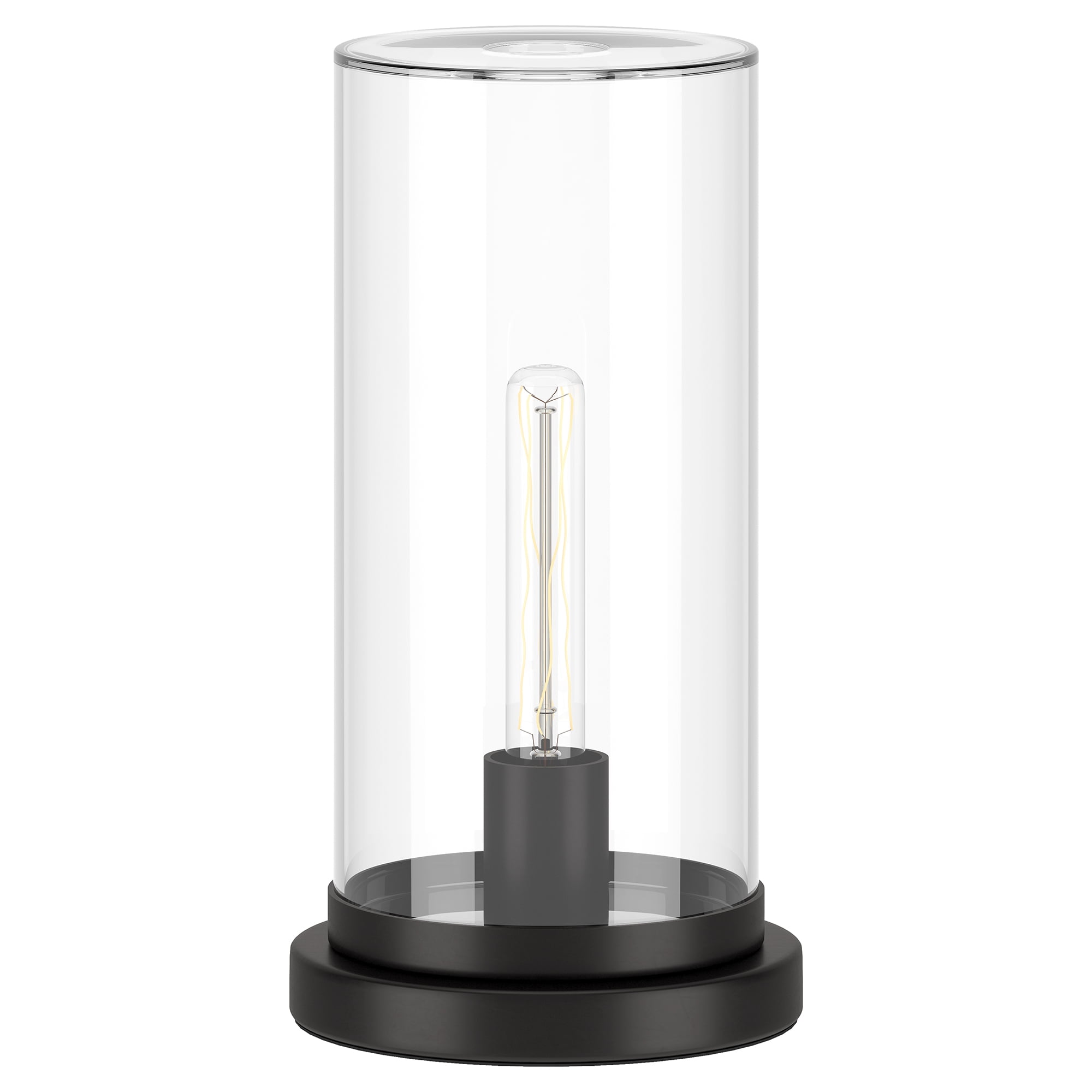 Evelyn&Zoe Perabo 13" Tall Uplight Mini Lamp with Glass Shade, Blackened Bronze/Clear