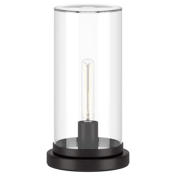 Evelyn&Zoe Perabo 13" Tall Uplight Mini Lamp with Glass Shade, Blackened Bronze/Clear