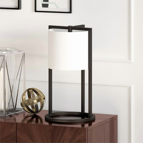 Evelyn&Zoe Peyton 22" Tall Asymmetric Table Lamp with Fabric Shade in Blackened Bronze/White