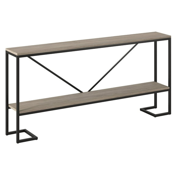 Evelyn&Zoe Phoebe 64" Wide Rectangular Console Table, Blackened Bronze/Antiqued Gray Oak