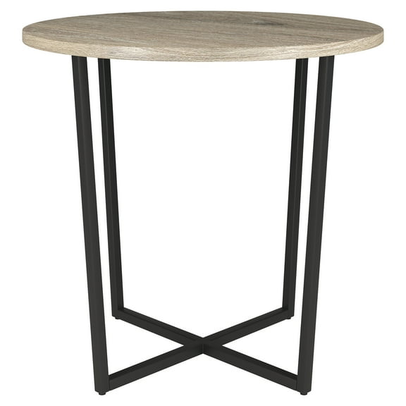 Evelyn&Zoe Pivetta 22" Wide Round Side Table with MDF Top, Blackened Bronze/Antiqued Gray Oak