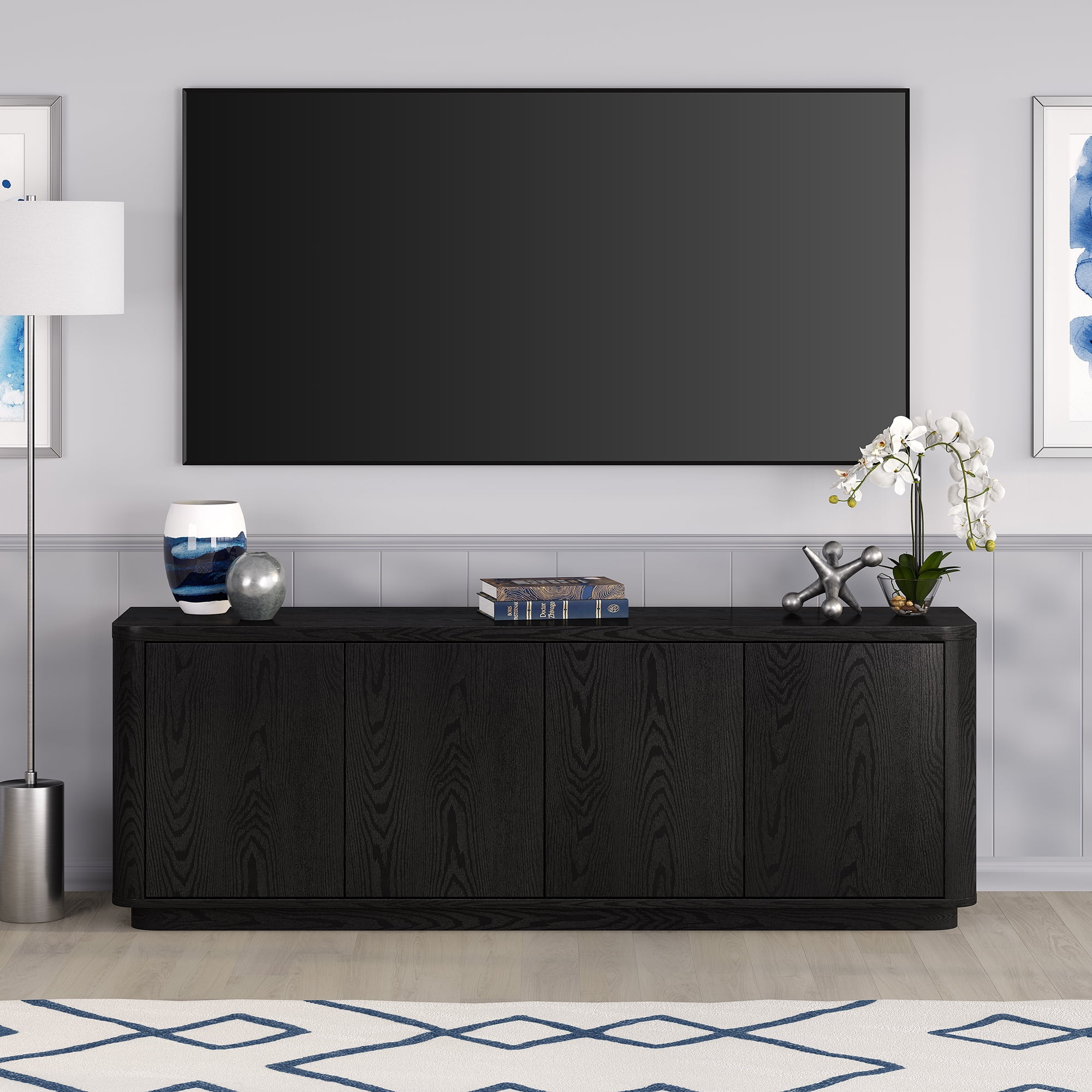 Evelyn&Zoe Plympton Transitional TV Stand For TVs up to 75", Black Grain