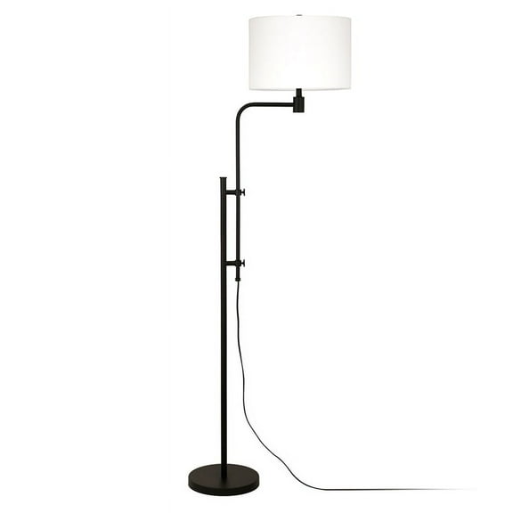 Evelyn&Zoe Polly Height-Adjustable Floor Lamp with Fabric Shade, Blackened Bronze/White