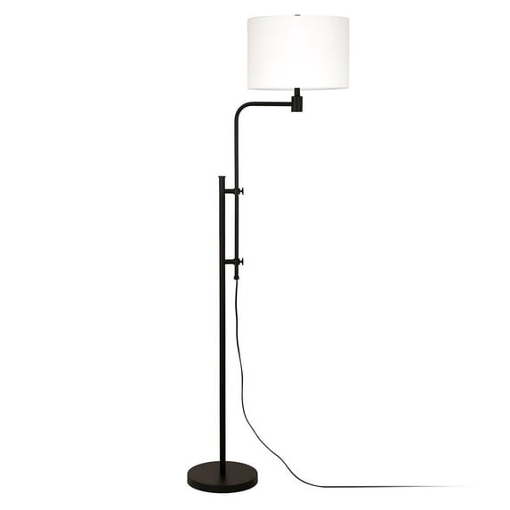 Evelyn&Zoe Polly Height-Adjustable Floor Lamp with Fabric Shade, Blackened Bronze/White