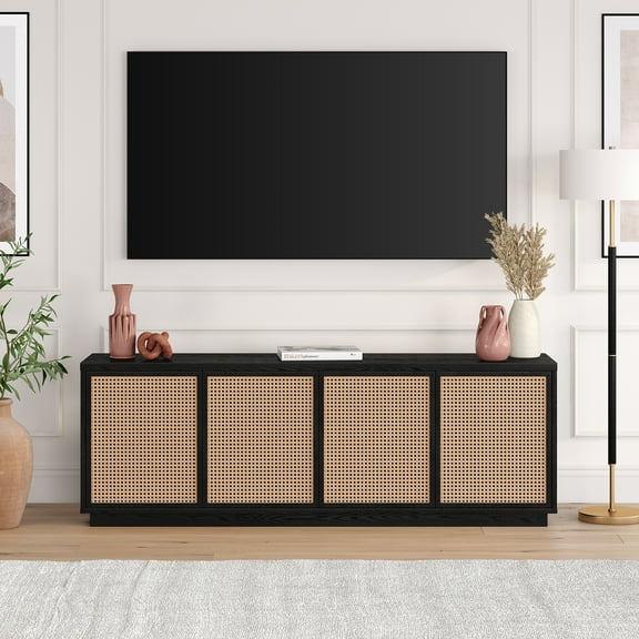 Evelyn&Zoe Pryce Rectangular TV Stand for TV's up to 78", Black Grain