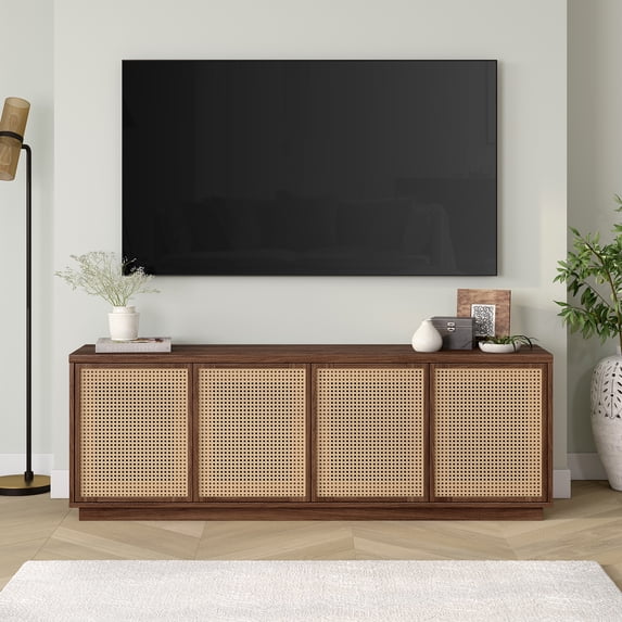 Evelyn&Zoe Pryce Rectangular TV Stand for TV's up to 78", Satin Walnut