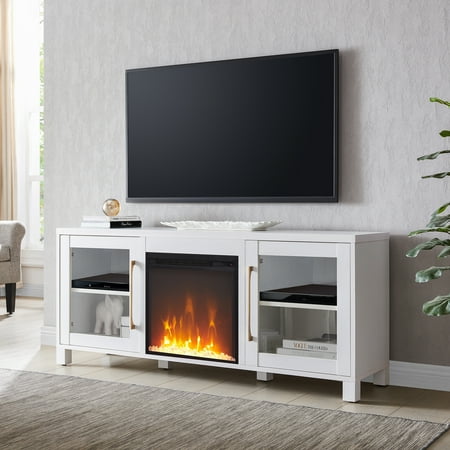 Camden&Wells - Foster Crystal Fireplace TV Stand for TVs Up to 65" - White