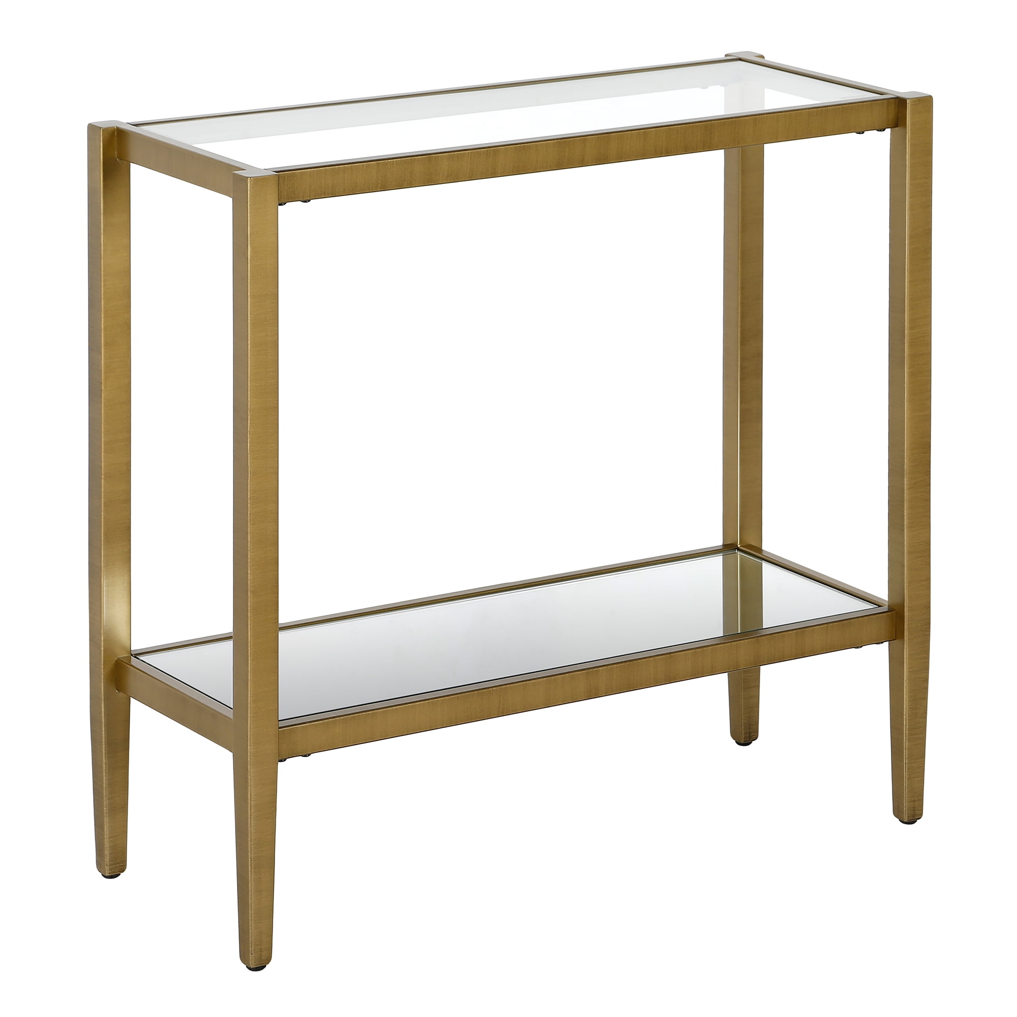 Antique Brass Rectangular Side Table with Tempered Glass Shelf