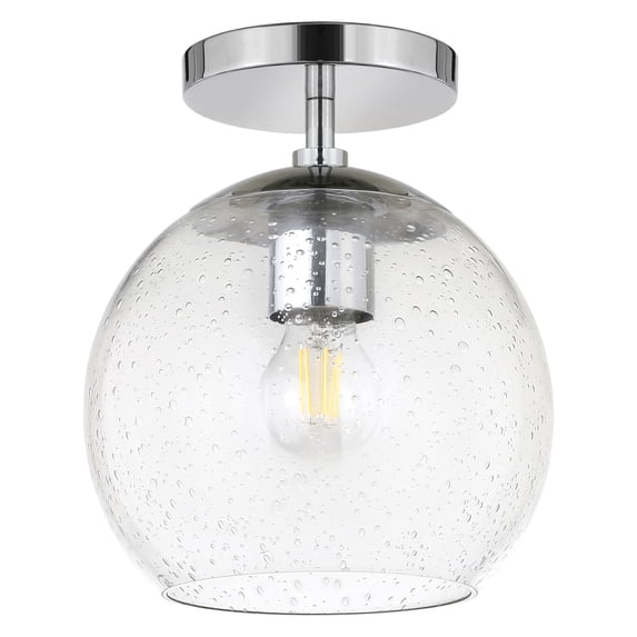 Evelyn&Zoe Bartlett 9" Wide Semi Flush Mount with Glass Shade in Polished Nickel/Seeded