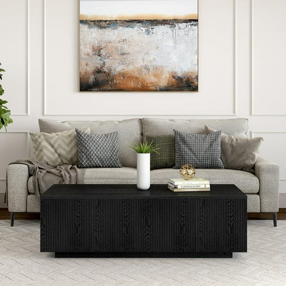 Evelyn&Zoe Reyes 48" Wide Rectangular Coffee Table, Black Grain