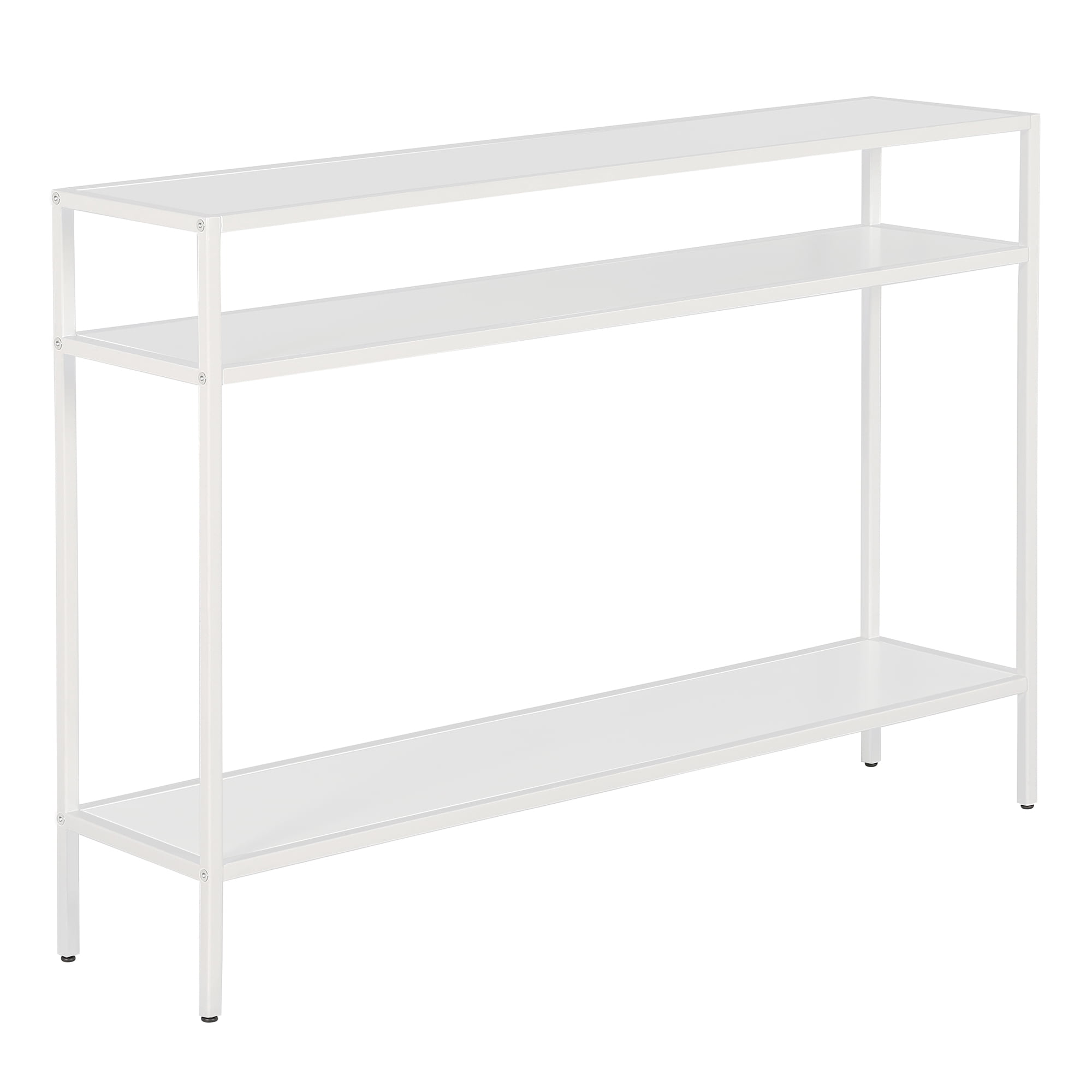 Matte White Steel Console Table with Shelves