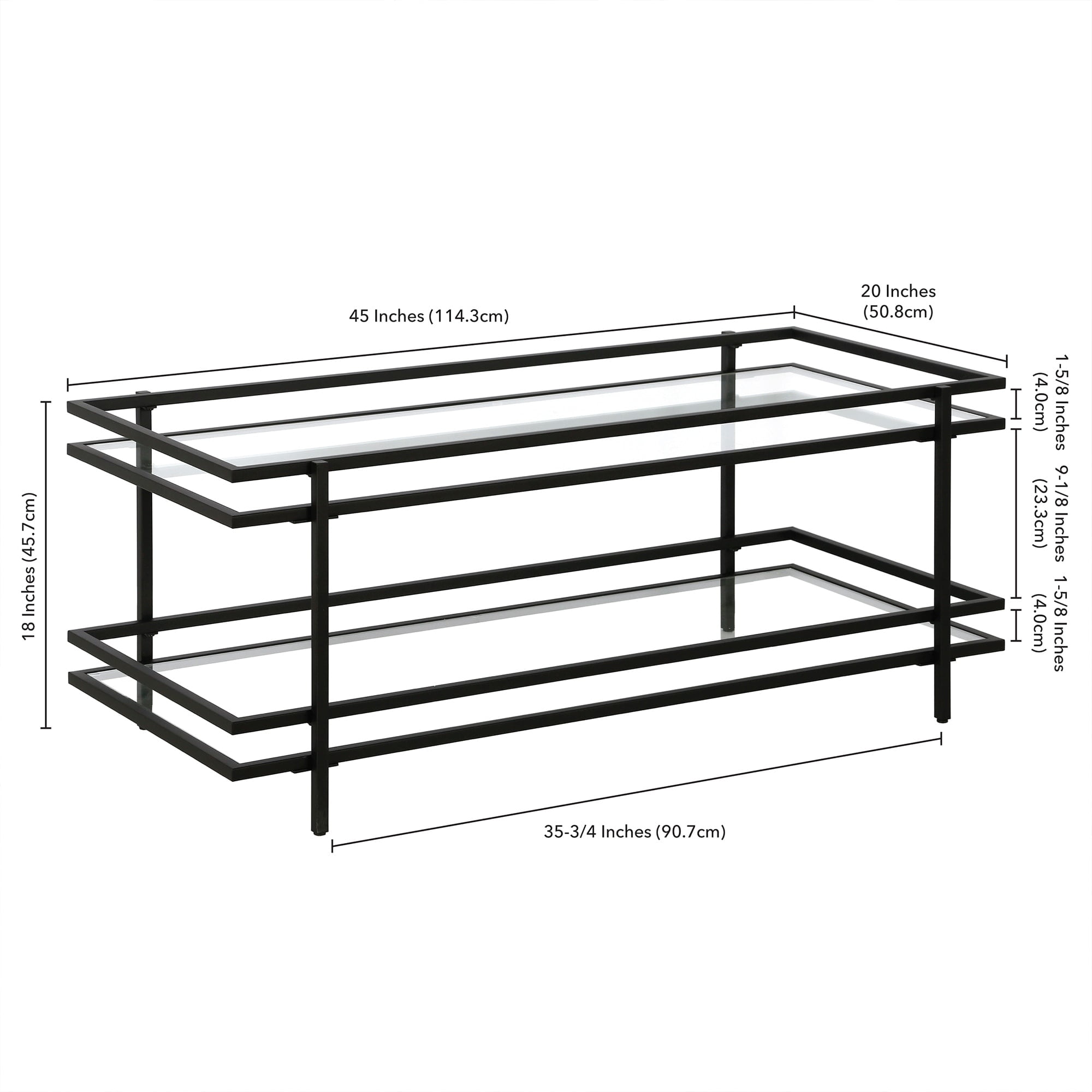 Blackened Bronze Rectangular Metal and Glass Coffee Table
