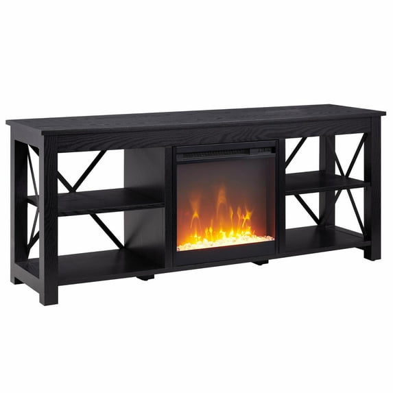 Evelyn&Zoe Sawyer Rectangular TV Stand with Crystal Fireplace for TV's up to 65", Black