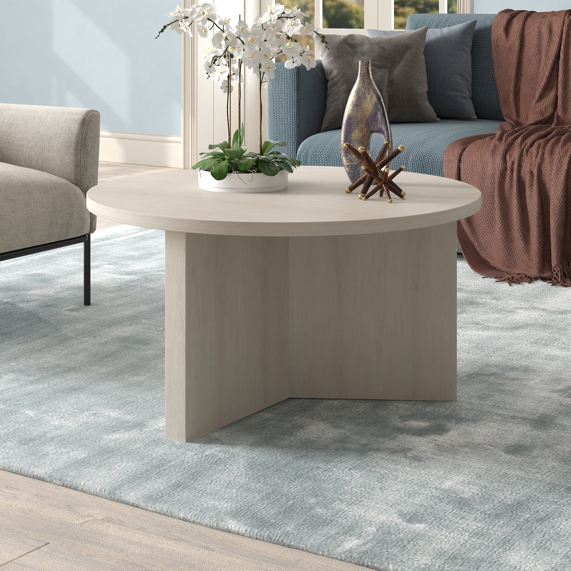 Anders 32 Wide Round Coffee Table in Alder White