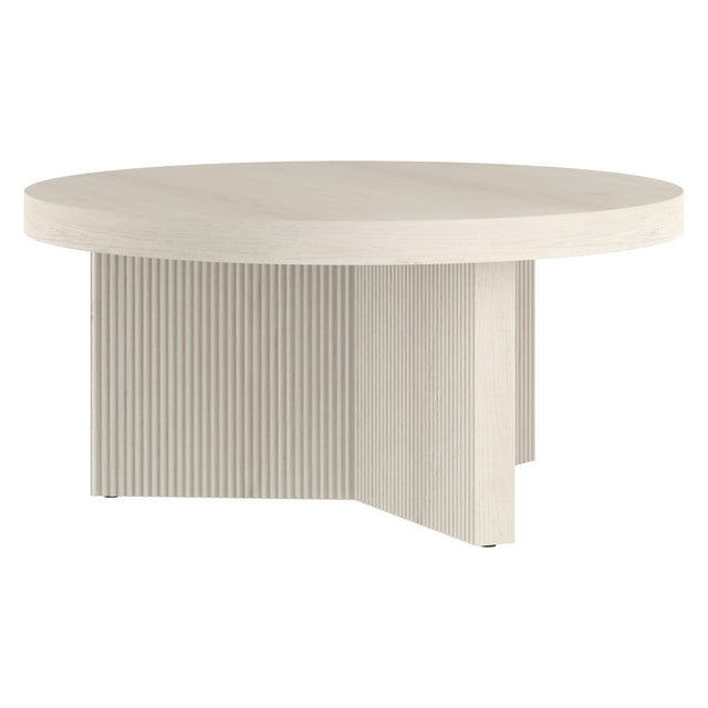 Evelyn&Zoe Holm 32" Wide Round Coffee Table, Alder White