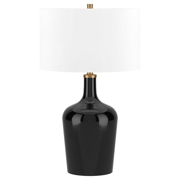 Evelyn&Zoe Sebago 25" Tall Table Lamp with Fabric Shade, Black/White