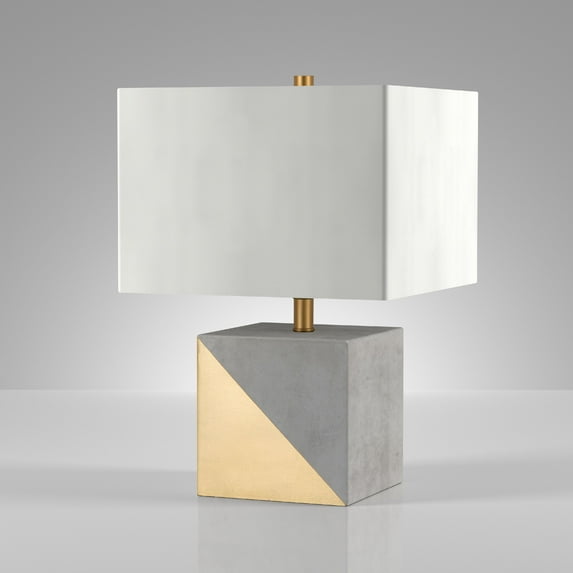 Evelyn&Zoe Severin 18.5" Tall Gold-Dipped Concrete Table Lamp with Fabric Shade in Gold and Concrete/White