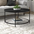 thumbnail image 1 of Evelyn&Zoe Sevilla 32'' Wide Round Coffee Table with MDF Top and Glass Shelf, Blackened Bronze/Black Grain, 1 of 8