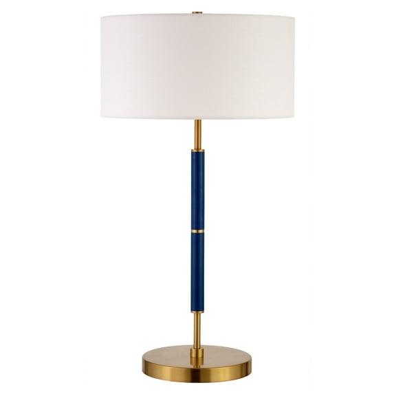 Evelyn&Zoe Simone 25" Tall 2-Light Table Lamp with Fabric Shade, Blue/Brass/White