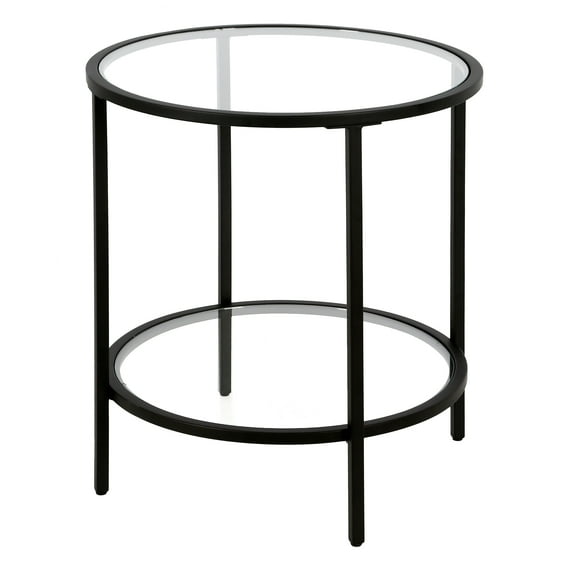 Evelyn&Zoe Sivil 20" Wide Round Side Table with Glass Shelf, Blackened Bronze