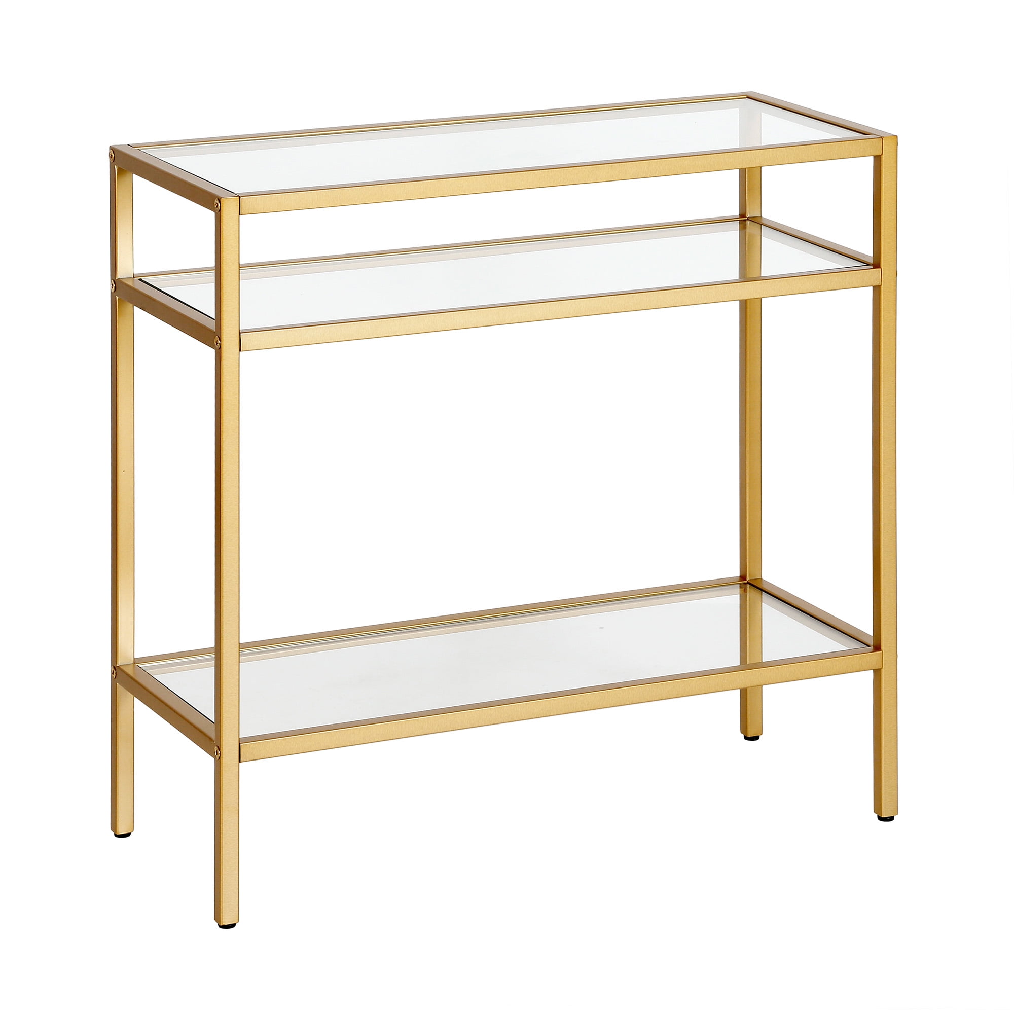 Sivil 24" Gold Glass and Metal Rectangular Side Table