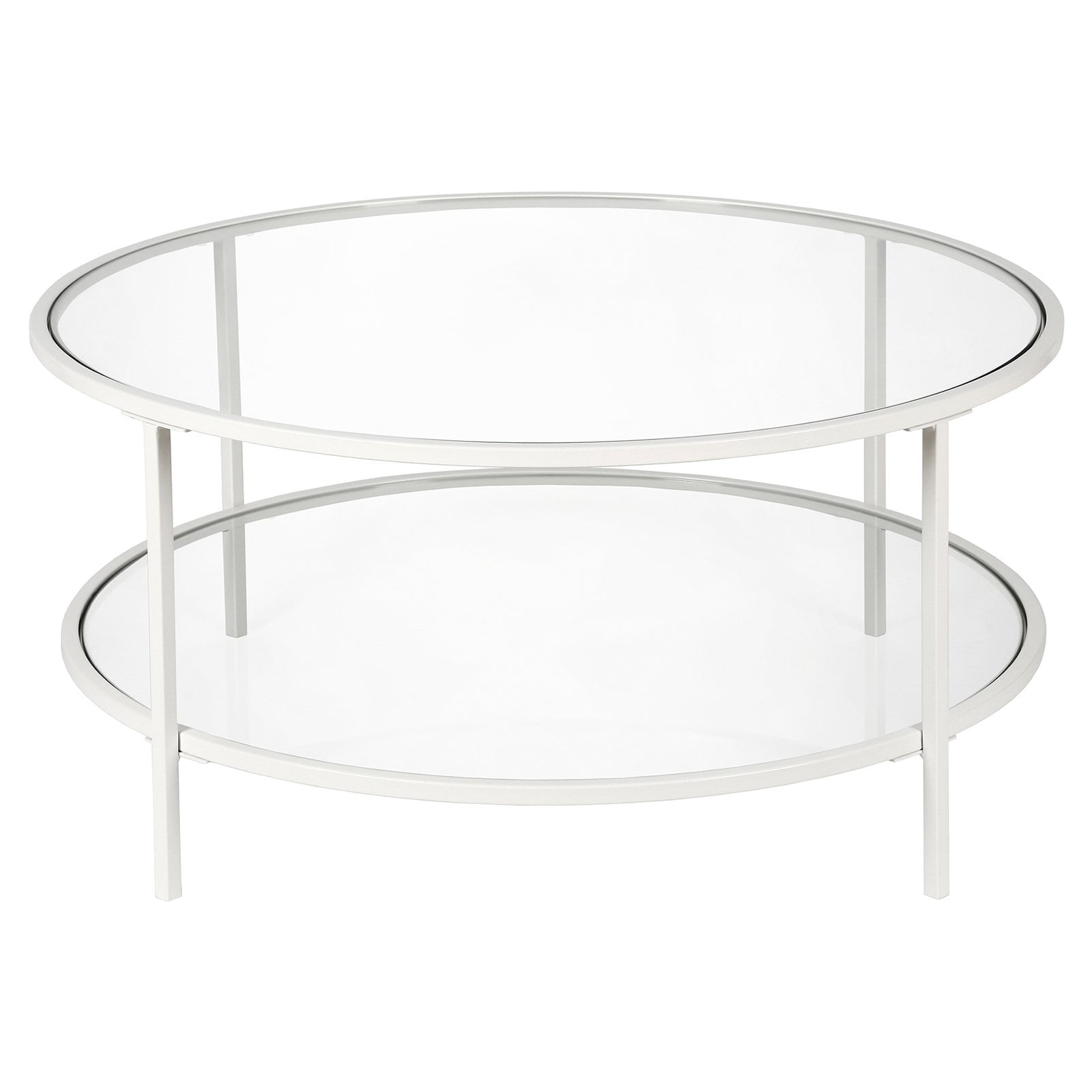 White Round Glass Coffee Table with Shelf
