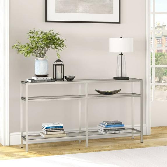 Evelyn&Zoe Sivil 55" Wide Rectangular Console Table, Satin Nickel