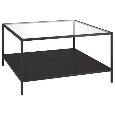 Evelyn&Zoe Sivil Square 32" Wide Coffee Table with Metal Shelf, Blackened Bronze