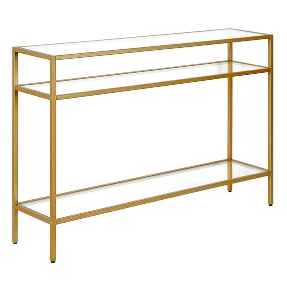 Evelyn&Zoe Siviline 42" Wide Rectangular Console Table, Brass