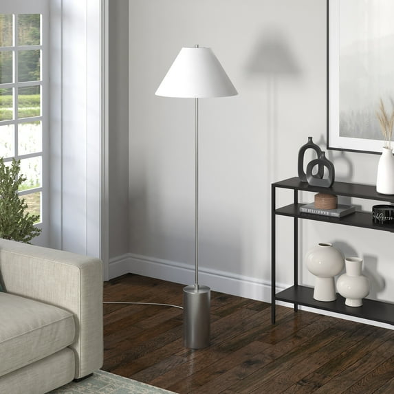 Evelyn&Zoe Somerset 64" Tall Floor Lamp with Empire Fabric Shade, Brushed Nickel/White