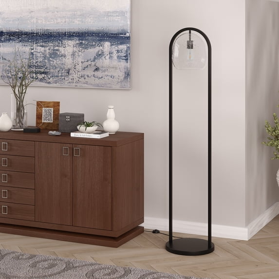 Evelyn&Zoe Sydney 64" Floor Lamp with Seeded Glass Shade, Blackened Bronze