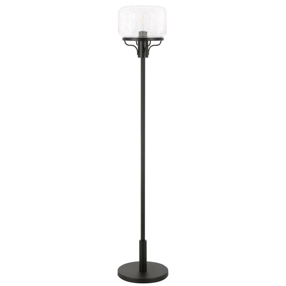 Evelyn&Zoe Tatum Globe & Stem Floor Lamp with Glass Shade, Blackened Bronze/Seeded