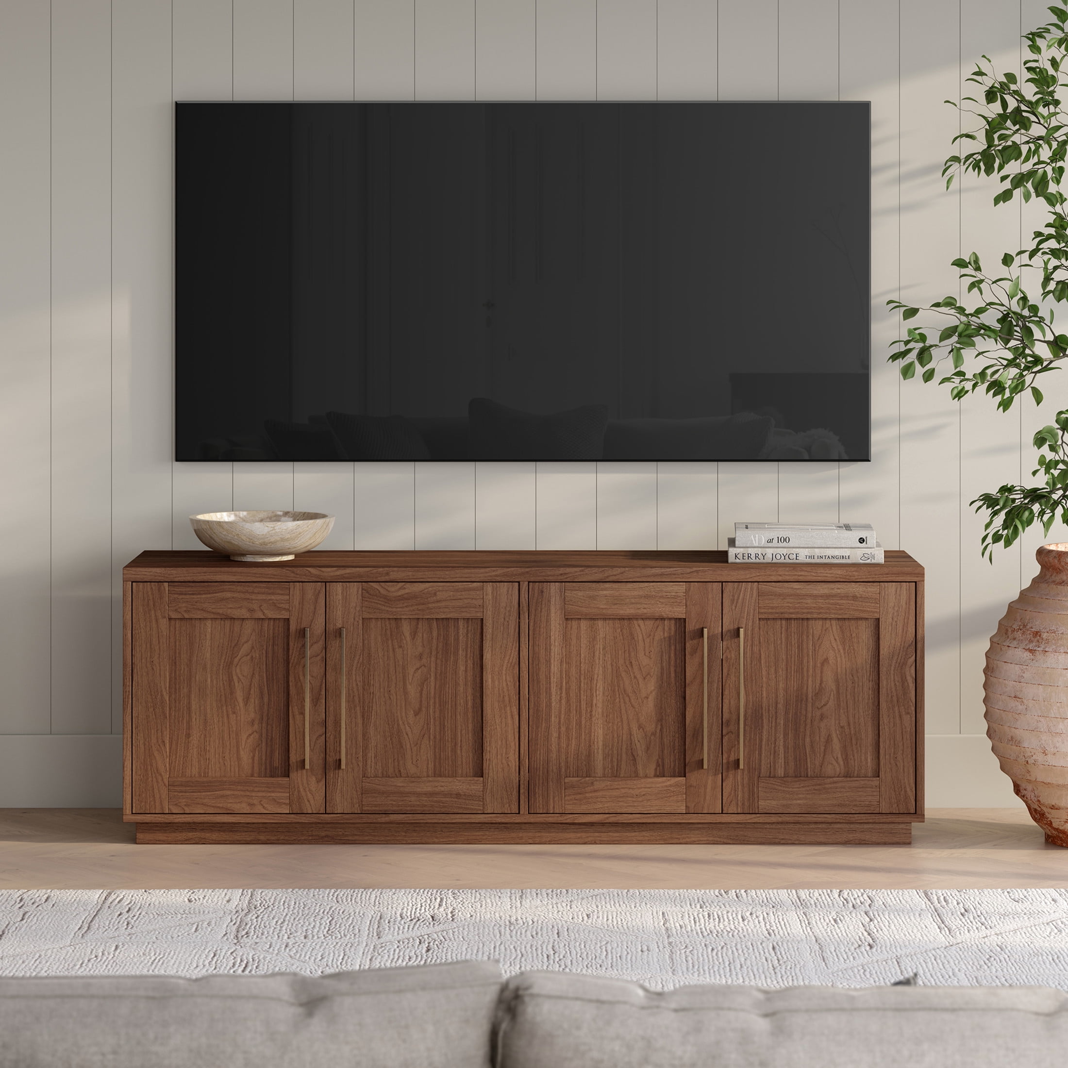 Evelyn&Zoe Tillman Transitional TV Stand For TVs up to 75", Satin Walnut