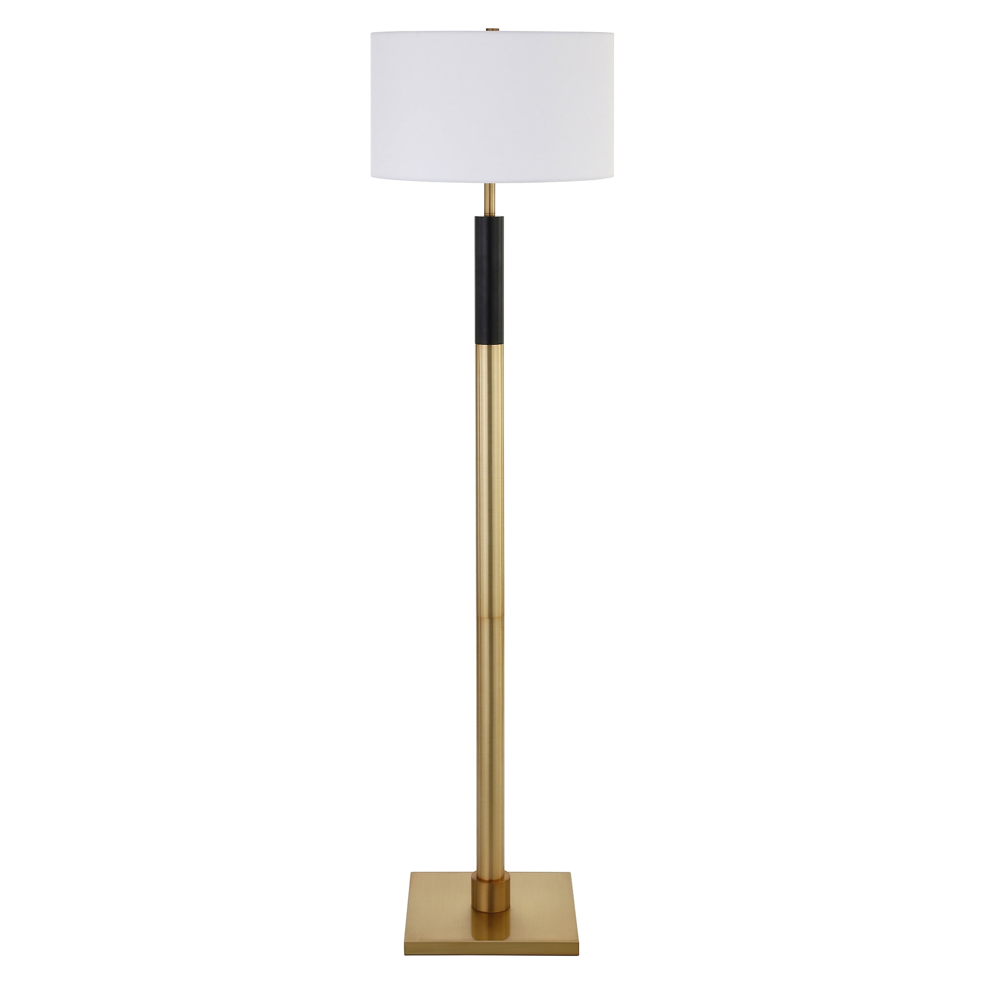 Brass and Black Adjustable Floor Lamp with Drum Shade
